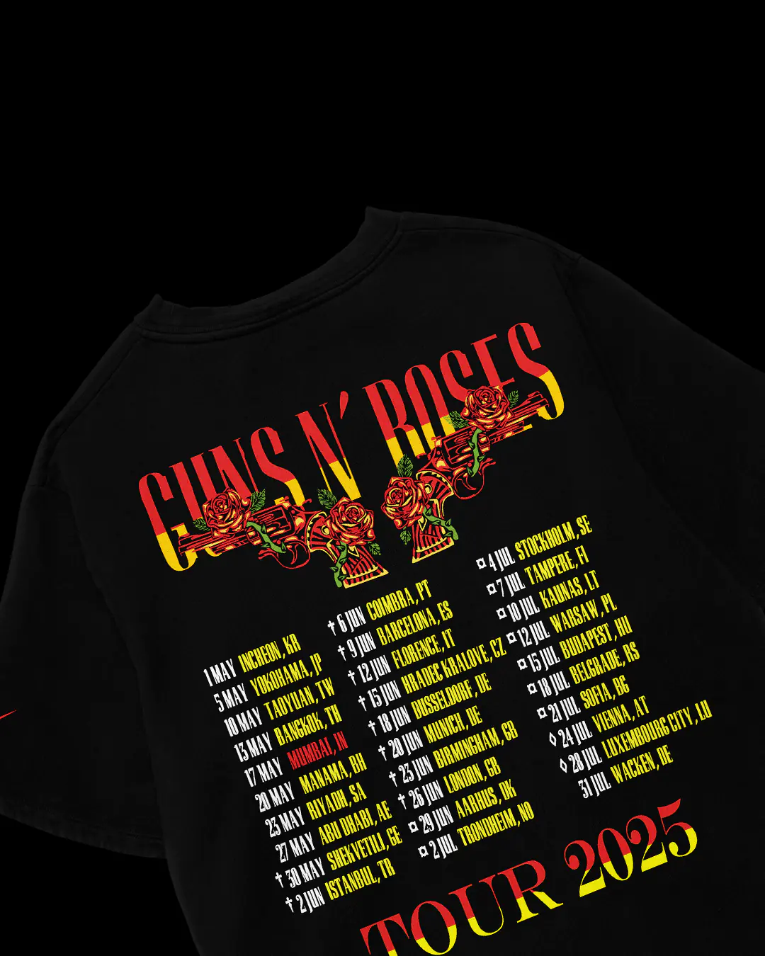 GUNS N' ROSES 2025 Exclusive Tシャツ XXL Guns N' Roses 2025 Tour The Schedule For Fan Hoodie T-Shirt | eBay